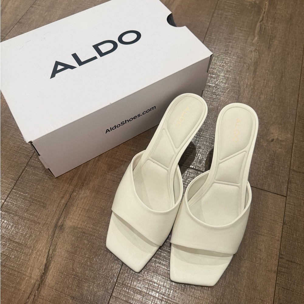 Aldo Cream Square-Toe Slide Mules